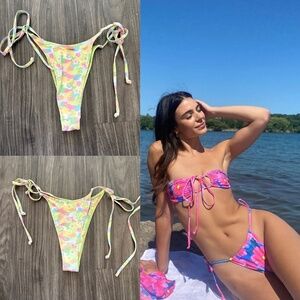 Lahana Swim Floral Print Pastel Bikini Bottom with Tie Sides XS